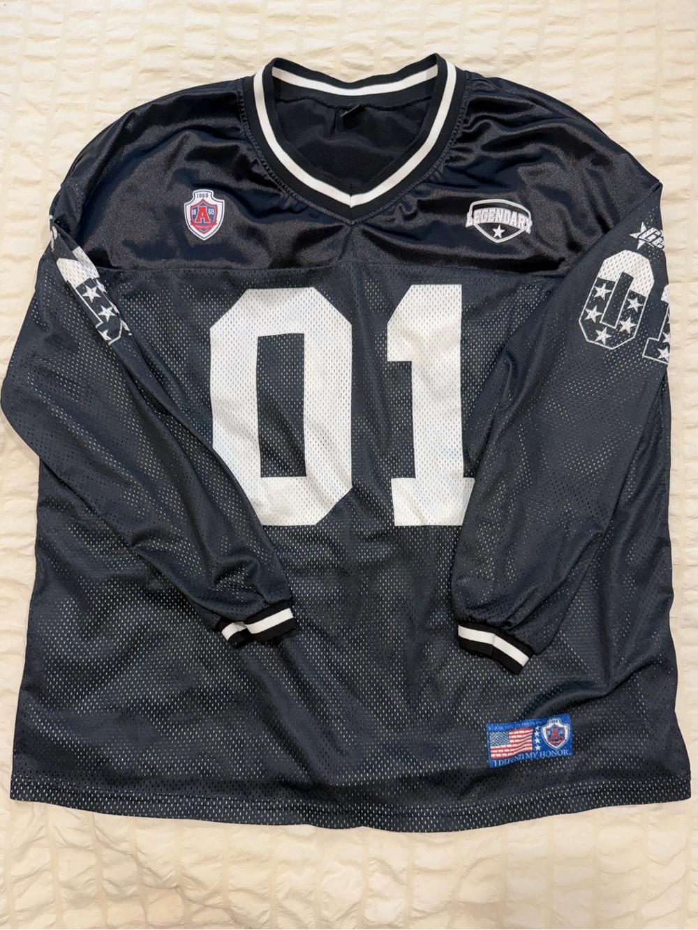 SHEIN Black Mesh Football Jersey with White '01'